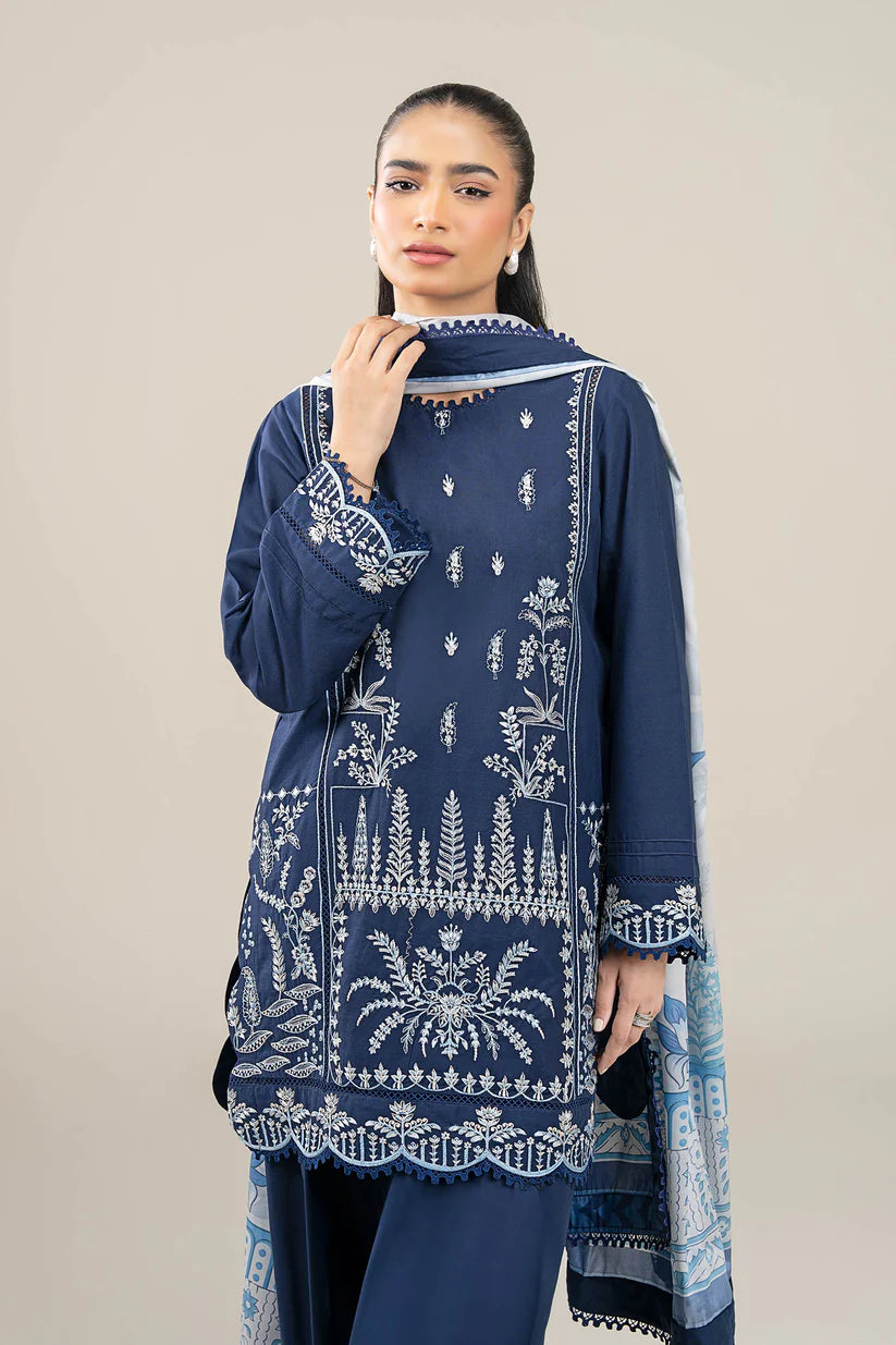 BrandsInn-3PC DHANAK EMBROIDERED SHIRT WITH COUTRAI WOOL PRINTED SHAWL AND TROUSER-BI-4069