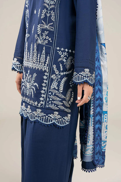 BrandsInn-3PC DHANAK EMBROIDERED SHIRT WITH COUTRAI WOOL PRINTED SHAWL AND TROUSER-BI-4069