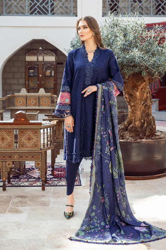 BrandsInn - 3PC DHANAK SEQUENCE EMBROIDERED SHIRT WITH WOOL PRINTED SHAWL AND TROUSER-BI-4103