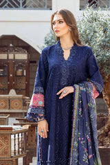BrandsInn - 3PC DHANAK SEQUENCE EMBROIDERED SHIRT WITH WOOL PRINTED SHAWL AND TROUSER-BI-3238