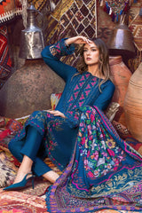 BrandsInn- 3PC DHANAK EMBROIDERED SHIRT WITH COUTRAI PRINT SHAWL AND TROUSER-BI-4075