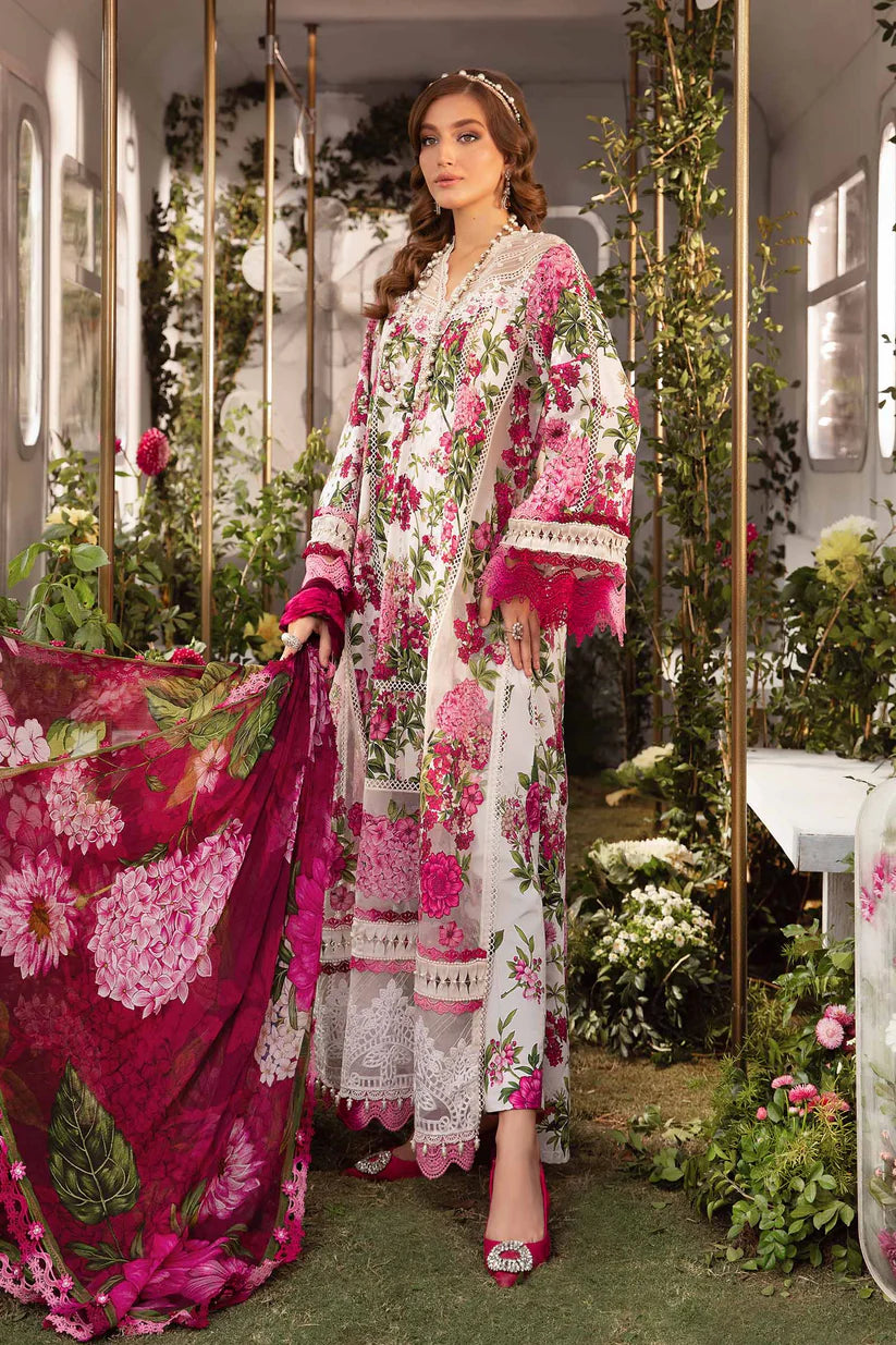 BrandsInn-3PC LAWN PRINTED EMB SHIRT WITH CHIFFON PRINT DUPATTA AND PRINT TROUSER-BI-422
