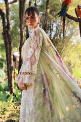BrandsInn-3PC LAWN PRINTED CHIKAN EMB SHIRT WITH SILK PRINTED DUPATTA AND TROUSER-BI-034