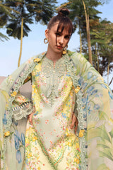 BrandsInn-3PC LAWN PRINTED EMB SHIRT WITH SILK PRINTED DUPATTA AND TROUSER-BI-037