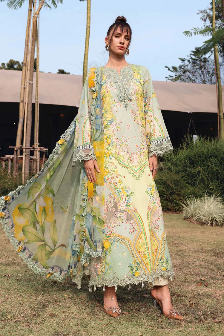 BrandsInn-3PC LAWN PRINTED EMB SHIRT WITH SILK PRINTED DUPATTA AND TROUSER-BI-037