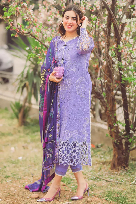 MUSHQ - 3PC DHANAK EMBROIDEREDSHIRT WITH COUTURE PRINTED SHAWL-BI-4107