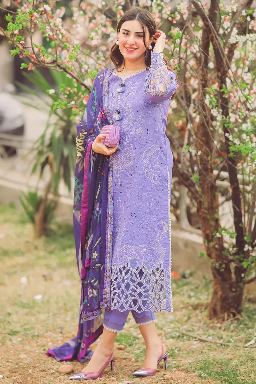 MUSHQ - 3PC DHANAK EMBROIDEREDSHIRT WITH COUTURE PRINTED SHAWL-BI-4107