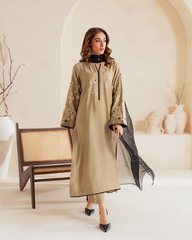 BrandsInn-3PC DHANAK EMBROIDERED SHIRT WITH CHIFFON EMB DUPATTA AND TROUSER-BI-4292