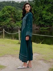 BrandsInn-3PC DHANAK EMBROIDERED SHIRT WITH COUTRAI PRINTED SHAWL AND TROUSER-BI-5272