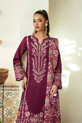 BrandsInn-3PC DHANAK EMBROIDERED SHIRT WITH COURTRAI WOOL PRINTED SHAWL AND TROUSER-BI-4185