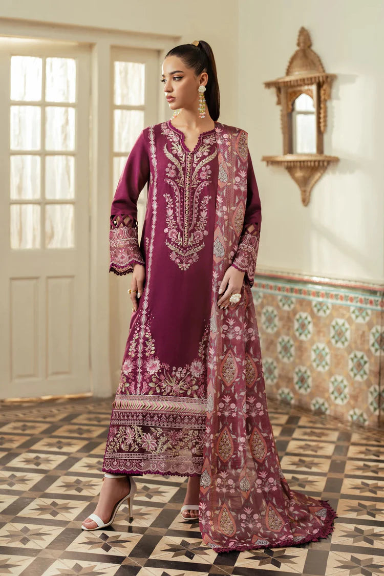 BrandsInn-3PC DHANAK EMBROIDERED SHIRT WITH COURTRAI WOOL PRINTED SHAWL AND TROUSER-BI-4185