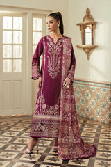 BrandsInn-3PC DHANAK EMBROIDERED SHIRT WITH COURTRAI WOOL PRINTED SHAWL AND TROUSER-BI-4185
