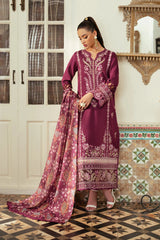 BrandsInn-3PC DHANAK EMBROIDERED SHIRT WITH COURTRAI WOOL PRINTED SHAWL AND TROUSER-BI-4185