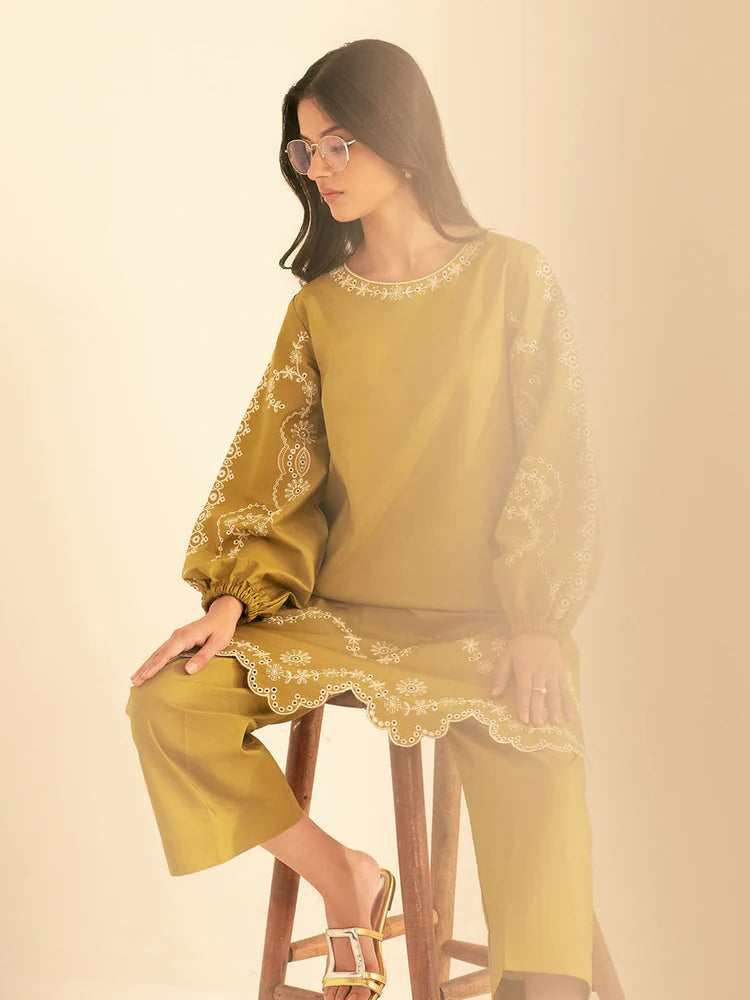 BrandsInn-2PC DHANAK EMBROIDRED SHIRT WITH DHANAK EMBROIDRED SLEEVES-BI-122