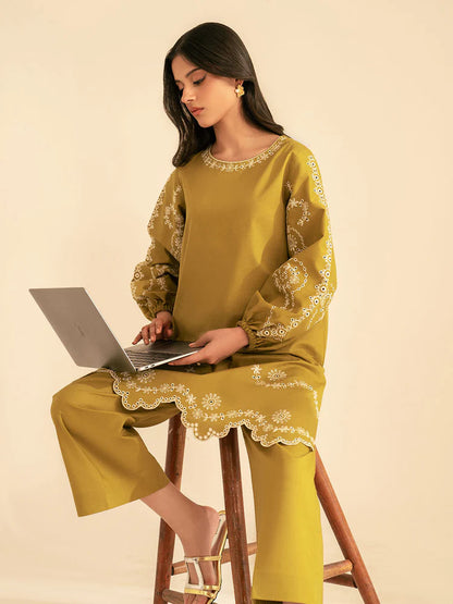 BrandsInn-2PC DHANAK EMBROIDRED SHIRT WITH DHANAK EMBROIDRED SLEEVES-BI-122