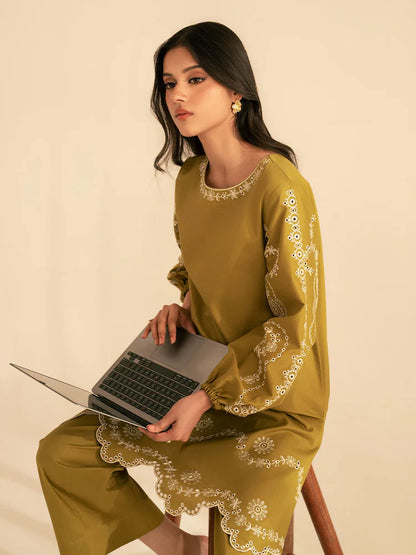 BrandsInn-2PC DHANAK EMBROIDRED SHIRT WITH DHANAK EMBROIDRED SLEEVES-BI-122