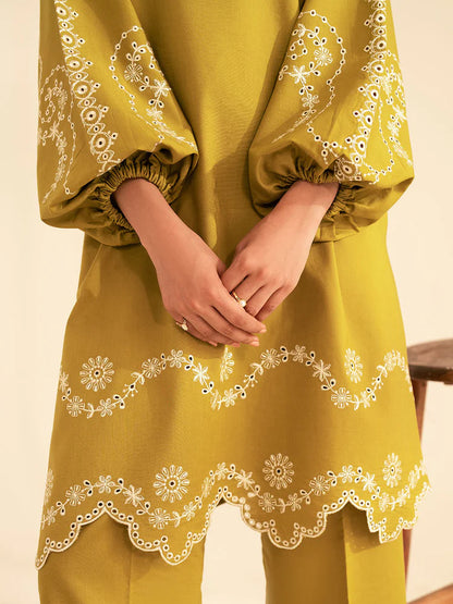 BrandsInn-2PC DHANAK EMBROIDRED SHIRT WITH DHANAK EMBROIDRED SLEEVES-BI-122