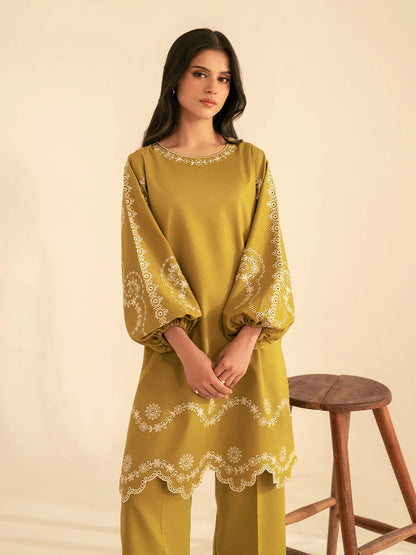 BrandsInn-2PC DHANAK EMBROIDRED SHIRT WITH DHANAK EMBROIDRED SLEEVES-BI-122