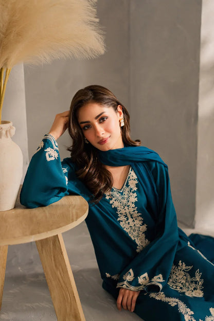 BrandsInn-3PC DHANAK EMBROIDERED SHIRT WITH BAMBER CHIFFON DUPATTA AND TROUSER-BI-4259