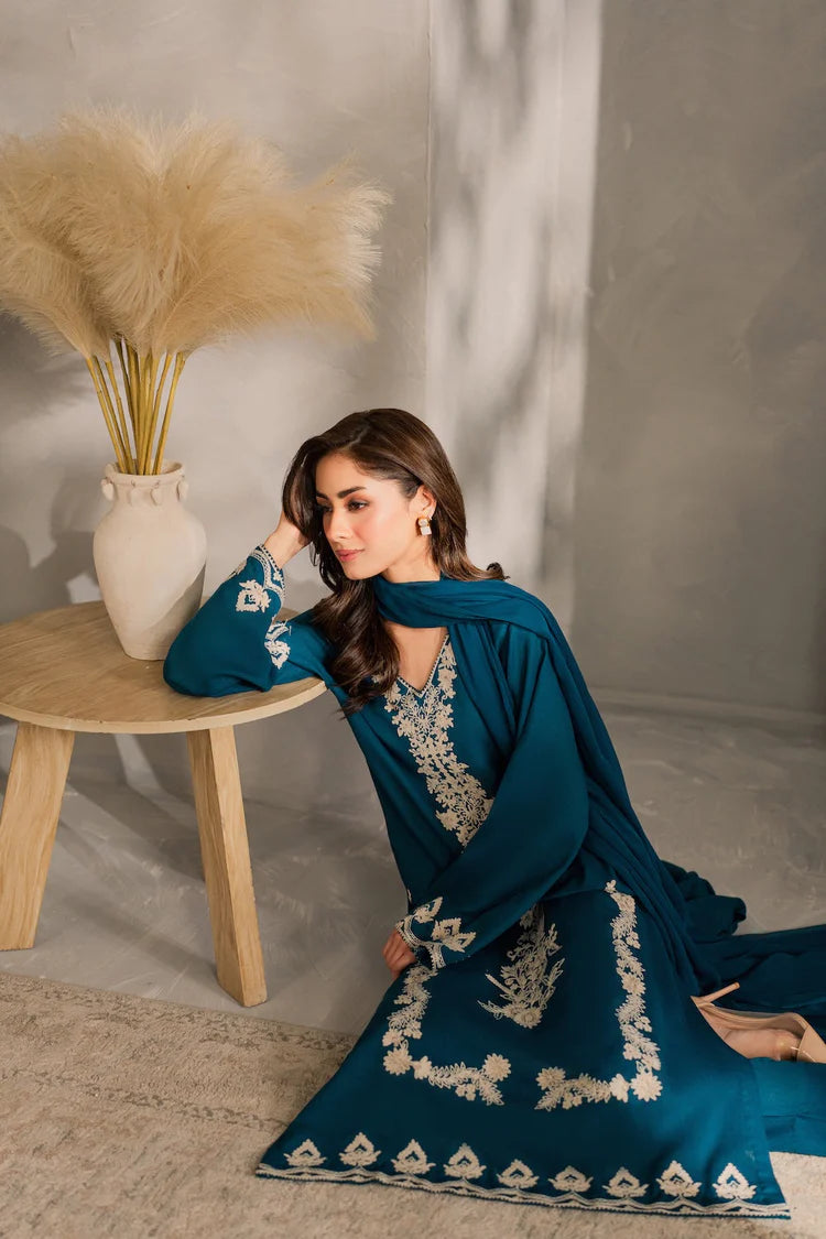 BrandsInn-3PC DHANAK EMBROIDERED SHIRT WITH BAMBER CHIFFON DUPATTA AND TROUSER-BI-4259