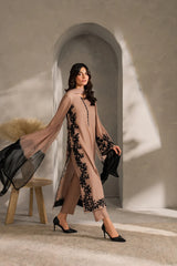 BrandsInn-3PC DHANAK EMBROIDERED SHIRT WITH TYE&DYED CHIFFON DUPATTA AND TROUSER-BI-4287