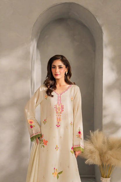 BrandsInn-3PC DHANAK EMBROIDERED SHIRT WITH BAMBER CHIFFON DUPATTA AND TROUSER-BI-4289