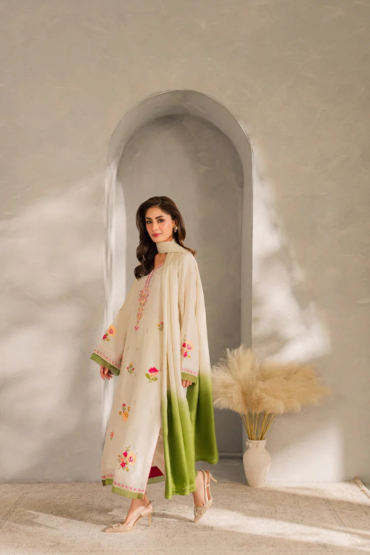BrandsInn-3PC DHANAK EMBROIDERED SHIRT WITH BAMBER CHIFFON DUPATTA AND TROUSER-BI-4289