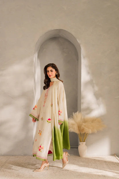 BrandsInn-3PC DHANAK EMBROIDERED SHIRT WITH BAMBER CHIFFON DUPATTA AND TROUSER-BI-4289