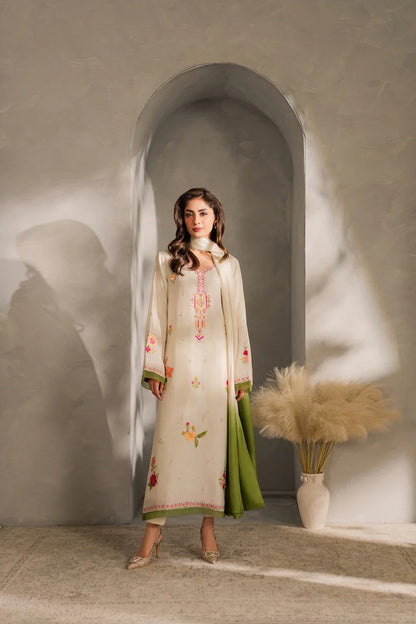 BrandsInn-3PC DHANAK EMBROIDERED SHIRT WITH BAMBER CHIFFON DUPATTA AND TROUSER-BI-4289