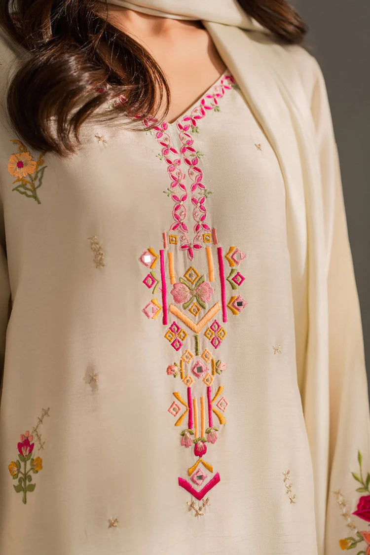 BrandsInn-3PC DHANAK EMBROIDERED SHIRT WITH BAMBER CHIFFON DUPATTA AND TROUSER-BI-4289
