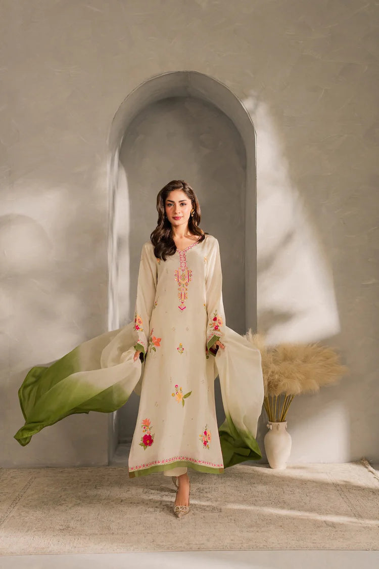 BrandsInn-3PC DHANAK EMBROIDERED SHIRT WITH BAMBER CHIFFON DUPATTA AND TROUSER-BI-4289