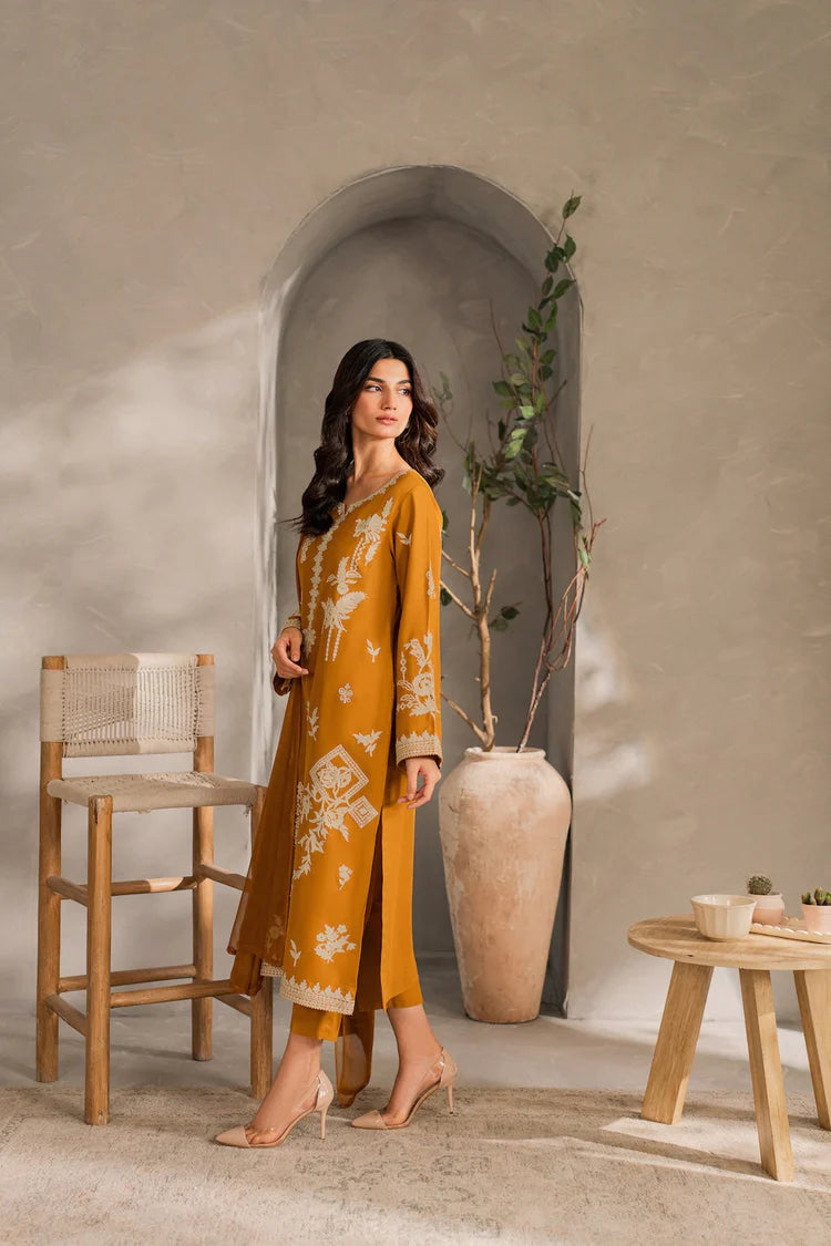 BrandsInn-3PC DHANAK EMBROIDERED SHIRT WITH BAMBER CHIFFON DUPATTA AND TROUSER-BI-4288
