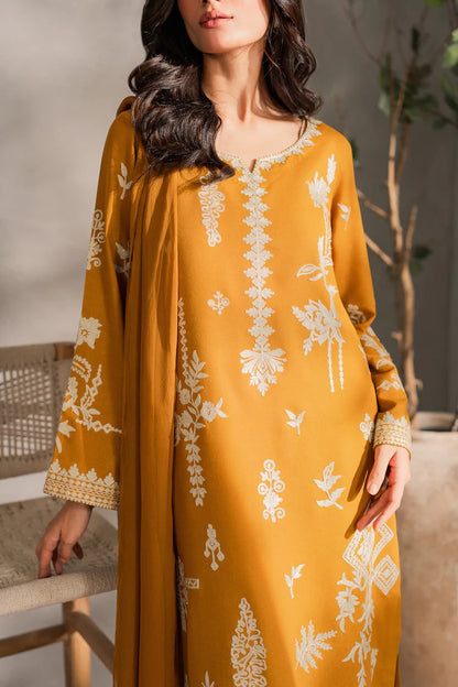 BrandsInn-3PC DHANAK EMBROIDERED SHIRT WITH BAMBER CHIFFON DUPATTA AND TROUSER-BI-4288