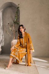 BrandsInn-3PC DHANAK EMBROIDERED SHIRT WITH BAMBER CHIFFON DUPATTA AND TROUSER-BI-4288