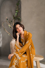 BrandsInn-3PC DHANAK EMBROIDERED SHIRT WITH BAMBER CHIFFON DUPATTA AND TROUSER-BI-4288