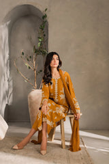 BrandsInn-3PC DHANAK EMBROIDERED SHIRT WITH BAMBER CHIFFON DUPATTA AND TROUSER-BI-4288