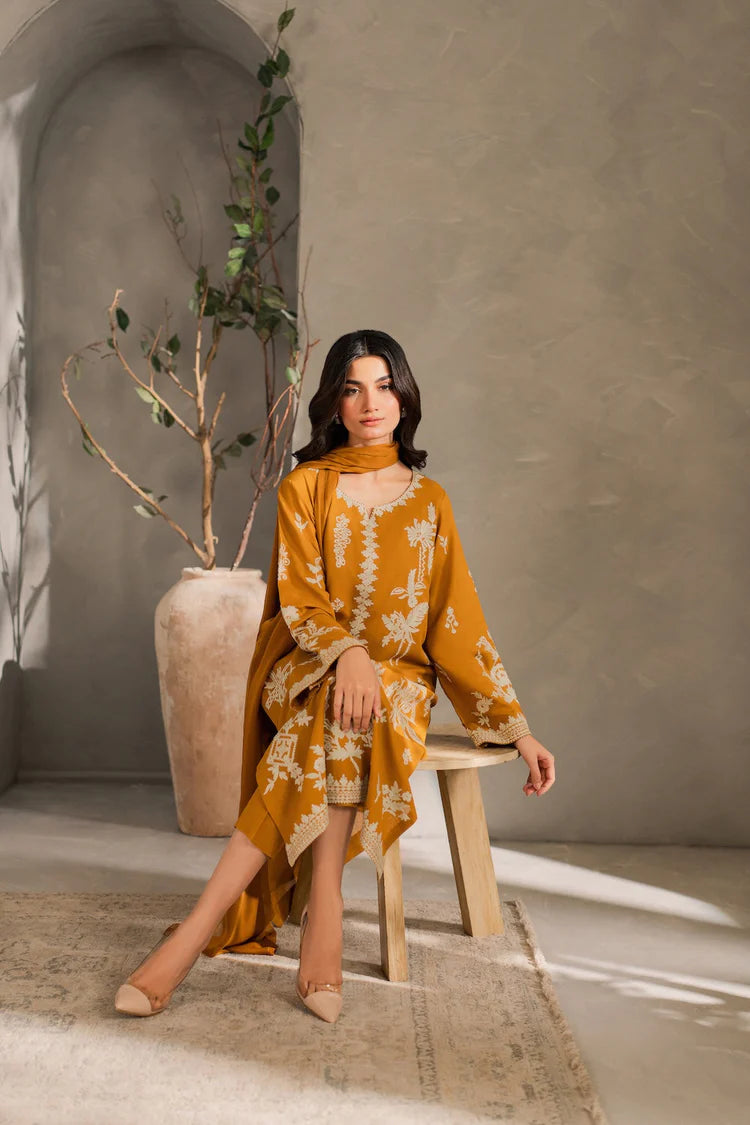 BrandsInn-3PC DHANAK EMBROIDERED SHIRT WITH BAMBER CHIFFON DUPATTA AND TROUSER-BI-4288