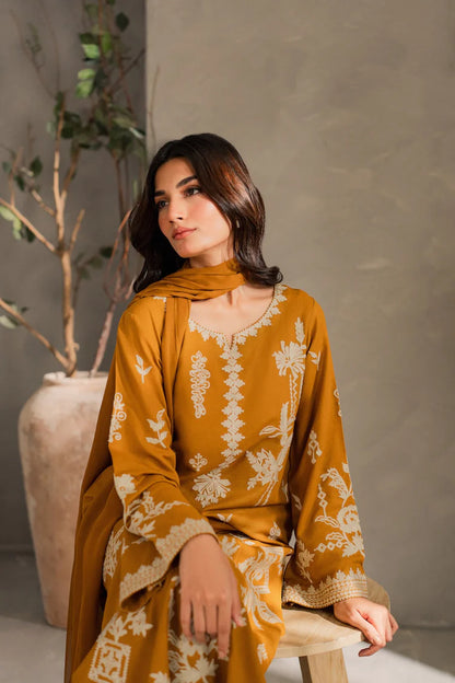 BrandsInn-3PC DHANAK EMBROIDERED SHIRT WITH BAMBER CHIFFON DUPATTA AND TROUSER-BI-4288