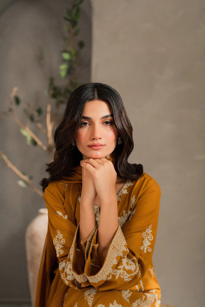 BrandsInn-3PC DHANAK EMBROIDERED SHIRT WITH BAMBER CHIFFON DUPATTA AND TROUSER-BI-4288