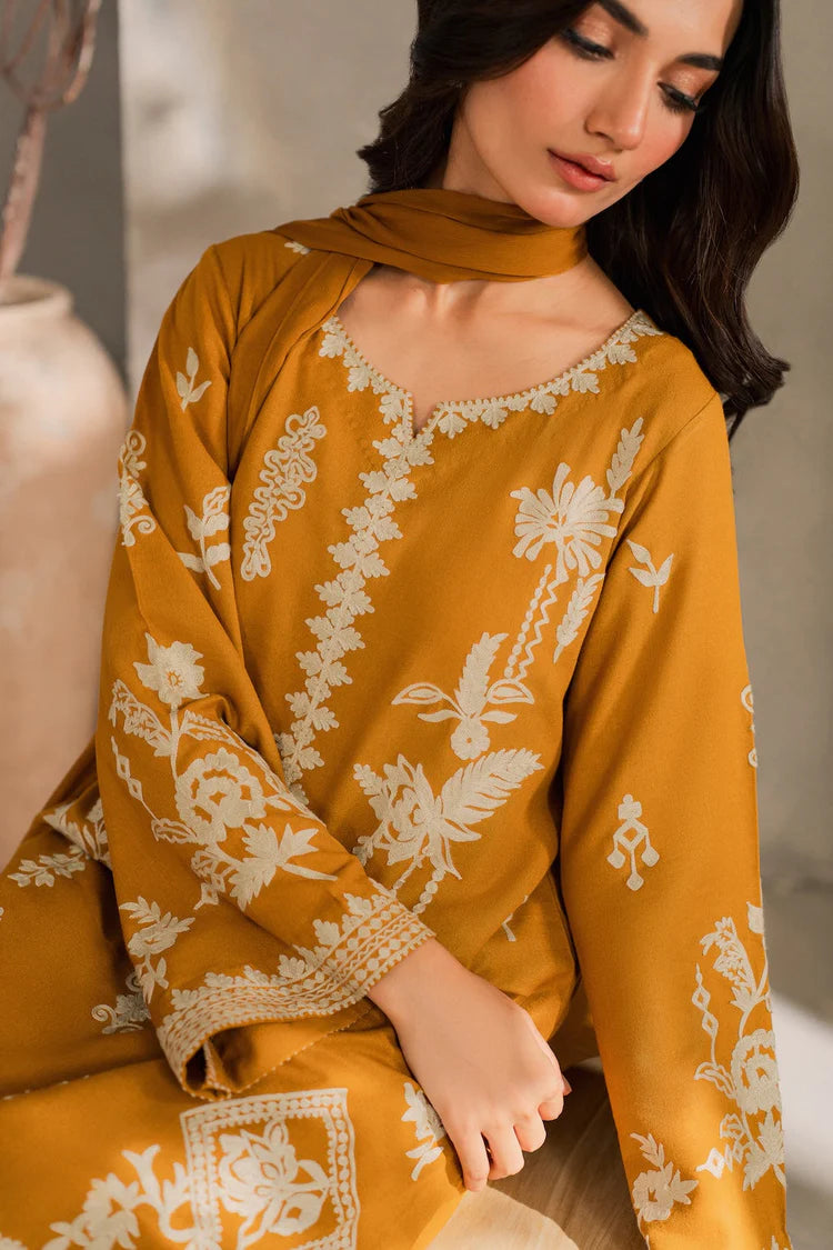 BrandsInn-3PC DHANAK EMBROIDERED SHIRT WITH BAMBER CHIFFON DUPATTA AND TROUSER-BI-4288