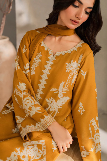 BrandsInn-3PC DHANAK EMBROIDERED SHIRT WITH BAMBER CHIFFON DUPATTA AND TROUSER-BI-4288