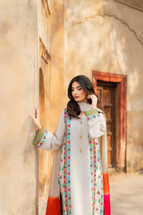 BrandsInn-3PC RAW SILK EMBROIDERED SHIRT WITH CHIFFON TYE&DYE DUPATTA AND TROUSER-BI-5150
