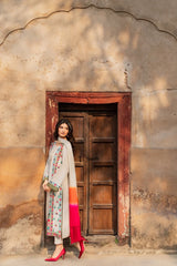 BrandsInn-3PC RAW SILK EMBROIDERED SHIRT WITH CHIFFON TYE&DYE DUPATTA AND TROUSER-BI-5150