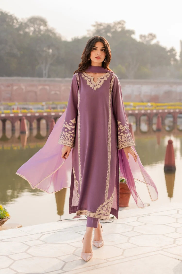 BrandsInn-3PC RAW SILK EMBROIDERED SHIRT WITH SOFT SILK DUPATTA AND TROUSER-BI-5149