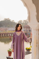 BrandsInn-3PC RAW SILK EMBROIDERED SHIRT WITH SOFT SILK DUPATTA AND TROUSER-BI-5149