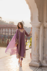 BrandsInn-3PC RAW SILK EMBROIDERED SHIRT WITH SOFT SILK DUPATTA AND TROUSER-BI-5149