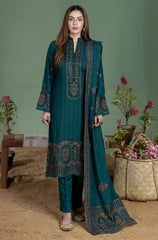 BrandsInn-3PC DHANANK EMBROIDERED SHIRT WITH DHANAK EMBROIDERED SHAWL AND TROUSER-ADR-4256