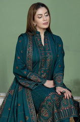BrandsInn-3PC DHANANK EMBROIDERED SHIRT WITH DHANAK EMBROIDERED SHAWL AND TROUSER-ADR-4256
