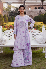 BrandsInn-3PC LAWN PRINTED EMB SHIRT WITH SILK PRINTED DUPATTA AND PRINTED TROUSER-BI-019