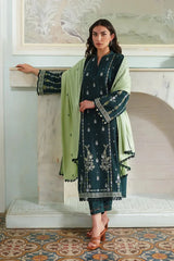BrandsInn-3PC DHANAK EMBROIDERED SHIRT WITH DHANAK EMBROIDERED SHAWL & TROUSER-BI-4135